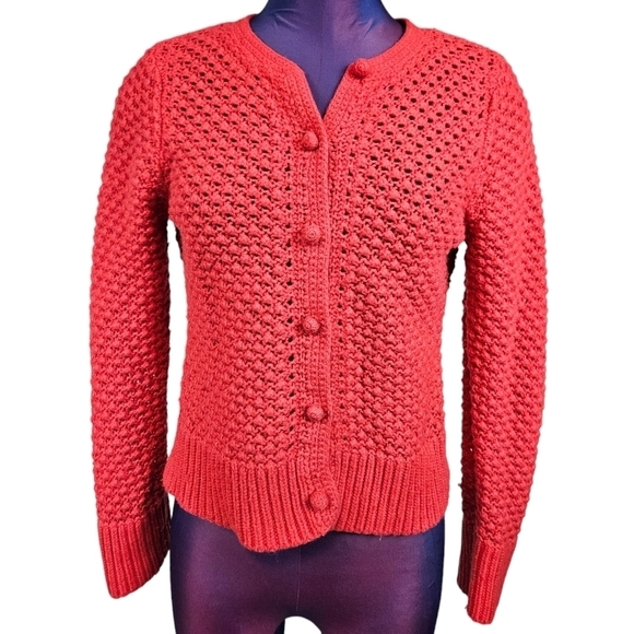 L.L. Bean Orange‎ Crocheted Semi Sheer Button Front Cardigan Sweater Medium E9 - Picture 1 of 10